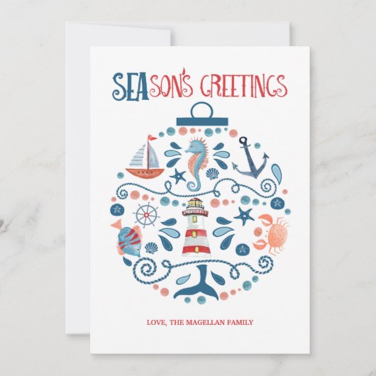 Nautical Zeeen & Greetings Beach Kerstannaming Feestdagenkaart (Voorkant)