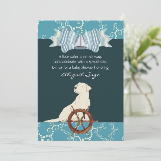 Nautical Zeilboot Labrador Hond Baby Shower Kaart (Staand voorkant)