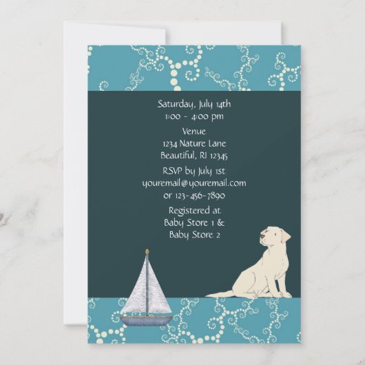 Nautical Zeilboot Labrador Hond Baby Shower Kaart (Achterkant)