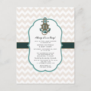 Nautical Zeiler Ahoy het is een Jongen Baby Borrel Briefkaart