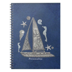 Nautical Zilver Boot & Strand Spullen Elegant Chic Notitieboek