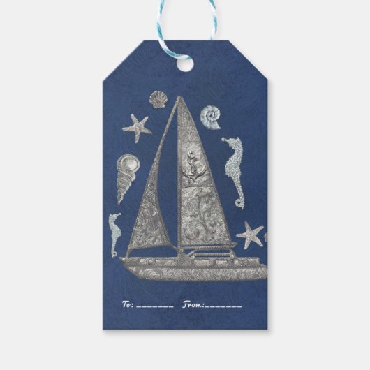 Nautical Zilveren Boot & Strand Spullen Elegant Fa Cadeaulabel (Voorkant)
