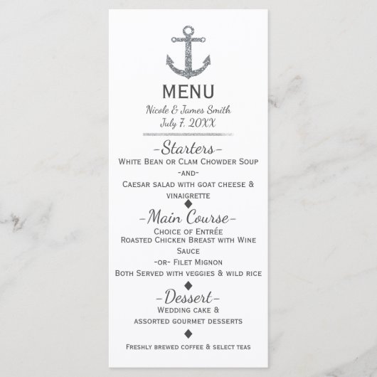 Nautical zilveren glinsterend anker glamour menu k (Voorkant)
