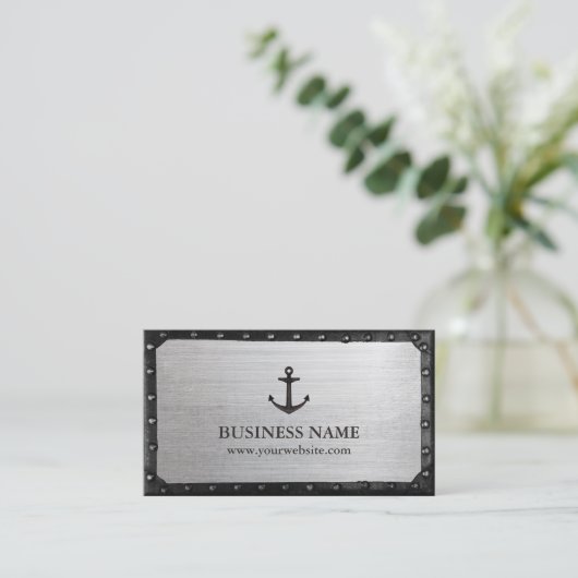Nautical zwart anker donker ingelijst koel metaal visitekaartje (Staand voorkant)