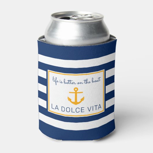NauticalBlue & White||Het leven is beter op de boo Blikjeskoeler (Blikje Voorkant)