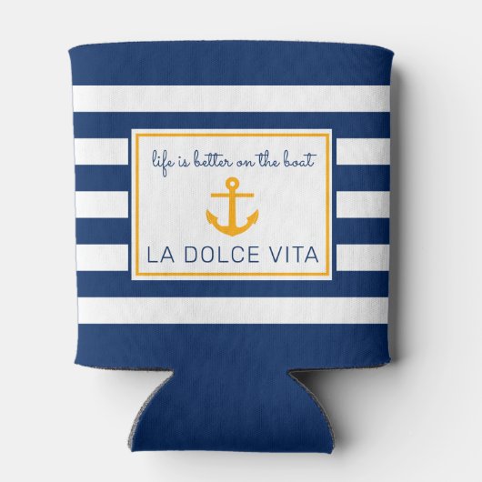 NauticalBlue & White||Het leven is beter op de boo Blikjeskoeler (Achterkant)