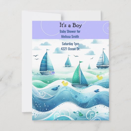 Nauticale baby jongens douche uitnodiging (Voorkant)