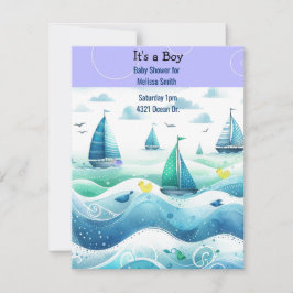 Nauticale baby jongens douche uitnodiging