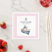 Nauticale baby shower t-reepboot servetten roze st (Insitu)