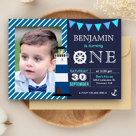 Nauticale verjaardagsuitnodiging voor babyjongen 1 kaart