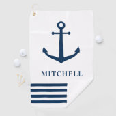 Nauticale witte anker streep monogram naam golfhanddoek (Insitu)