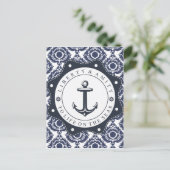 Nautico y motivo damasco azul y blanco, briefkaart (Staand voorkant)