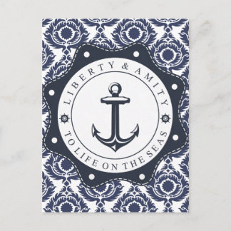 Nautico y motivo damasco azul y blanco, briefkaart