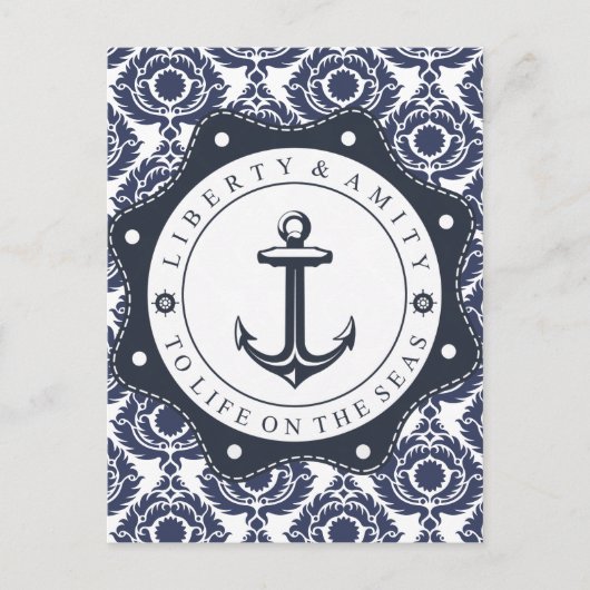 Nautico y motivo damasco azul y blanco, briefkaart (Voorkant)