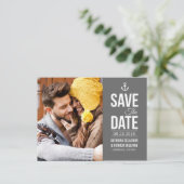 NAUTIEKE TYPOGRAFIE FOTO BEWAART HET DATUM BRIEFKA AANKONDIGINGSKAART (Staand voorkant)