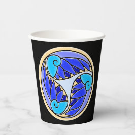Nautilus en Palmbladeren - 3 Blauw, Geel, Zwart Papieren Bekers