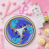 Nautilus en palmbladeren - 3 Blues, geel, zwart Papieren Bordje (Feest)