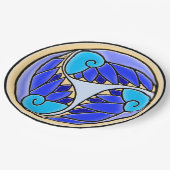 Nautilus en palmbladeren - 3 Blues, geel, zwart Papieren Bordje (Gekanteld)