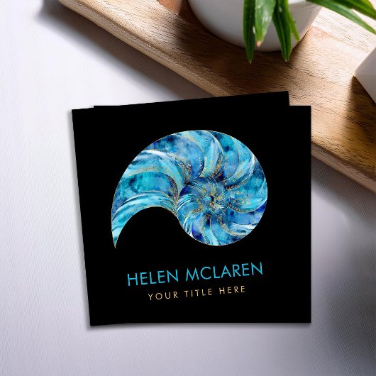 Nautilus Schelp Blauw aquarel Vierkante Visitekaartje