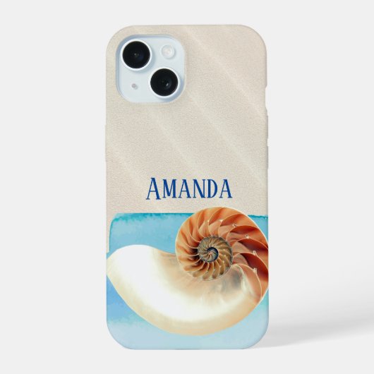 Nautilus Schelp en Zand iPhone 15 Case (Achterkant)