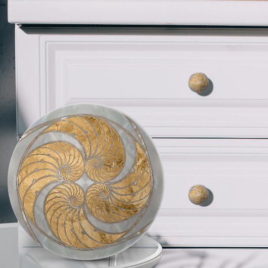Nautilus Schelp Nepparelmoer en Goud Keramische Knop