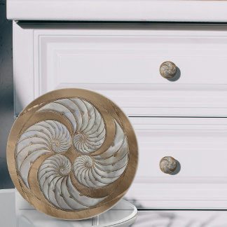 Nautilus Schelp Nepparelmoer en Goud Keramische Knop