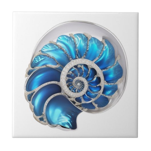 Nautilus schelp oceaanblauw 3D strand nautisch Tegeltje (Voorkant)