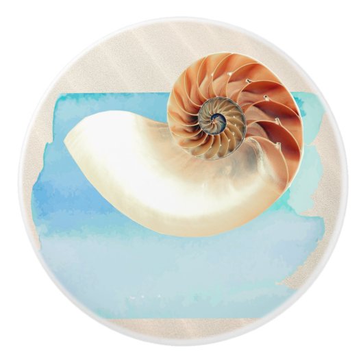 Nautilus Seashell en Zand Keramische Knop (Voorkant)