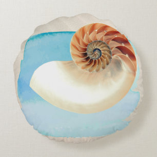 Nautilus Seashell en Zand Rond Kussen