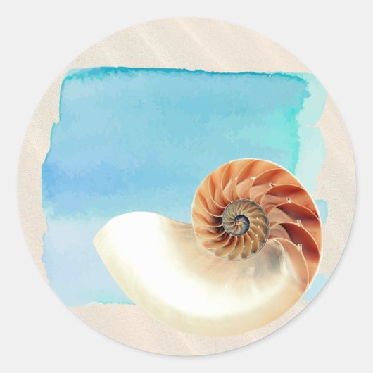 Nautilus Seashell en Zand Ronde Sticker (Voorkant)