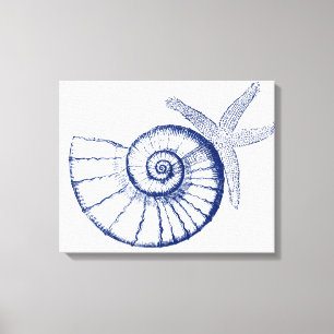 Nautilus Seashell & Starfish Marine Life Custom Canvas Afdruk