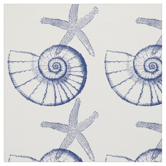 Nautilus Seashell & Starfish Marine Life Custom Fa Stof (Swatch)