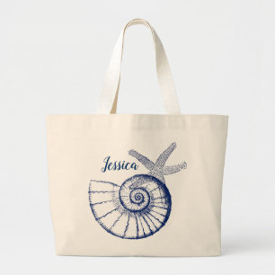 Nautilus Seashell & Starfish Marine Life Custom Grote Tote Bag