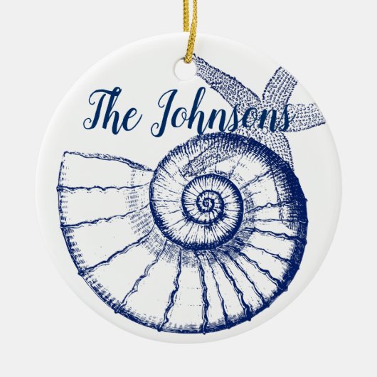 Nautilus Seashell & Starfish Marine Life Custom Keramisch Ornament (Voorkant)