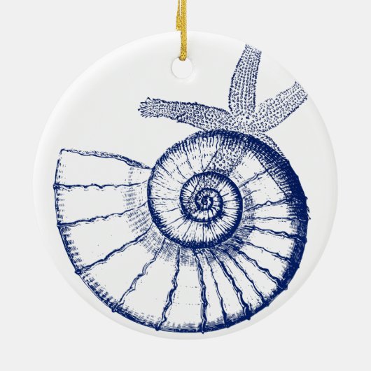 Nautilus Seashell & Starfish Marine Life Custom Keramisch Ornament (Achterkant)