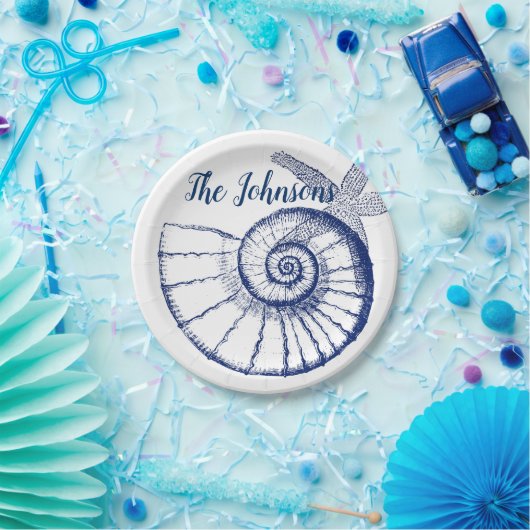 Nautilus Seashell & Starfish Marine Life Custom Papieren Bordje (Feest)