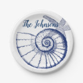 Nautilus Seashell & Starfish Marine Life Custom Papieren Bordje (Voorkant)