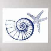 Nautilus Seashell & Starfish Marine Life Custom Poster (Voorkant)