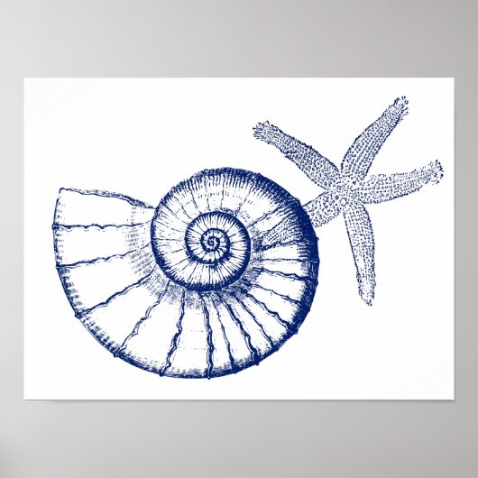 Nautilus Seashell & Starfish Marine Life Custom Poster (Voorkant)