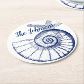 Nautilus Seashell & Starfish Marine Life Custom Ronde Kartonnen Onderzetter (Gebogen)