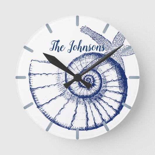 Nautilus Seashell & Starfish Marine Life Custom Ronde Klok (Voorkant)