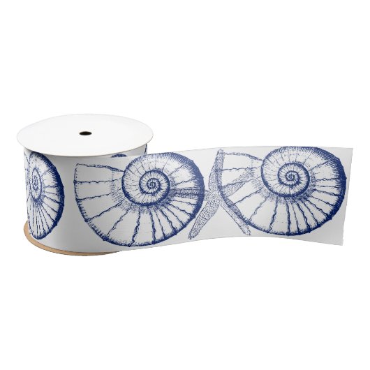 Nautilus Seashell & Starfish Marine Life Custom Sa Satijnen Lint (Spoel)