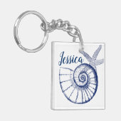 Nautilus Seashell & Starfish Marine Life Custom Sleutelhanger (Voorkant Links)