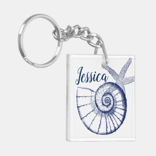 Nautilus Seashell & Starfish Marine Life Custom Sleutelhanger (Voorkant Links)