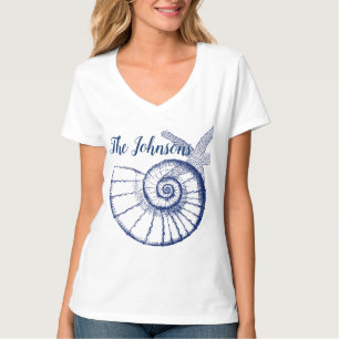 Nautilus Seashell & Starfish Marine Life Custom T-shirt