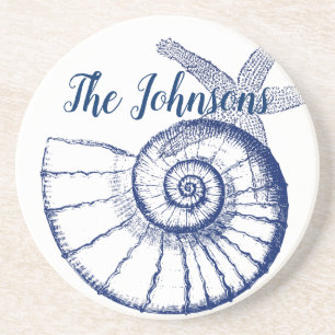 Nautilus Seashell & Starfish Marine Life Custom Zandsteen Onderzetter