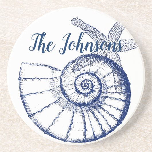 Nautilus Seashell & Starfish Marine Life Custom Zandsteen Onderzetter (Voorkant)