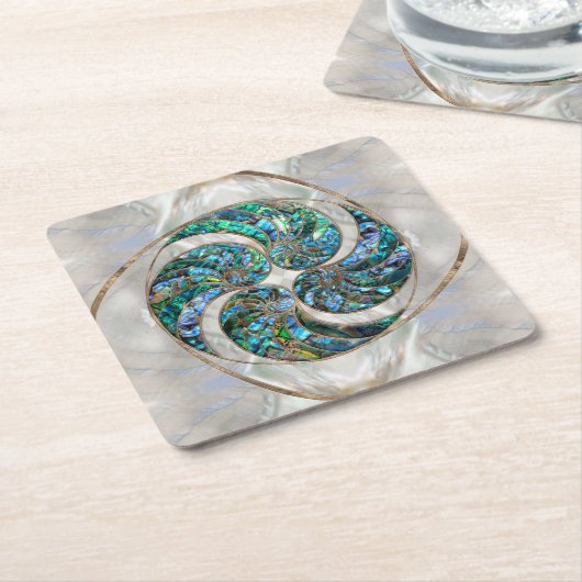 Nautilus Shell - Abalone en Pearl Kartonnen Onderzetters (Schuin)