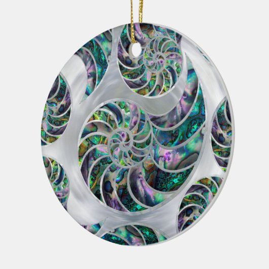 Nautilus Shell Abalone en Pearl Keramisch Ornament (Links)