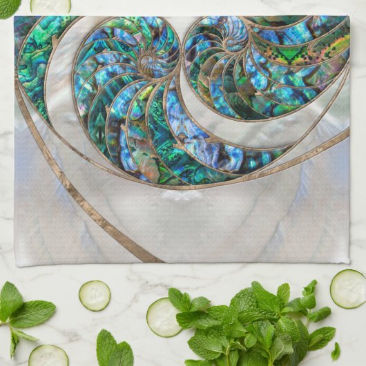 Nautilus Shell - Abalone en Pearl Theedoek (Gevouwen)